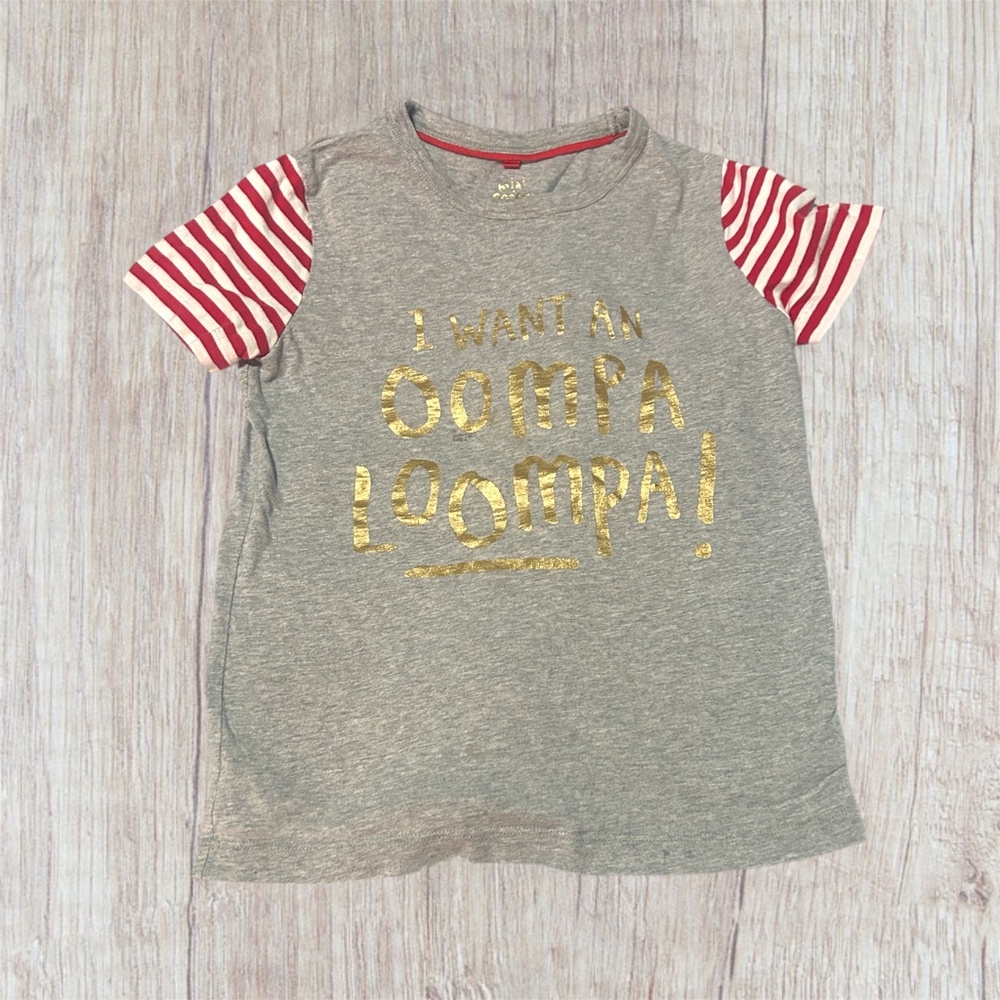 5-6 Mini Boden X Roald Dahl Oompa Loompah shirt